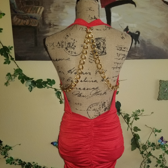 red dress with gold chain straps GEORGETTE KNIT TOP main image 0